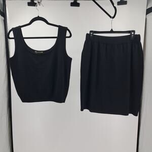 St. John Basics Tank Top And Skirt Set L 12 Santana Knit Crop Mini Vintage Black